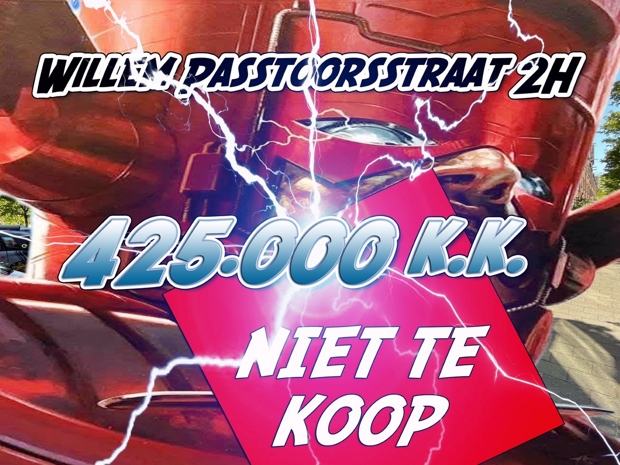 Affiche #NietTeKoop voor flitsactie 213 bij Willem Passtoorsstraat 2-huis