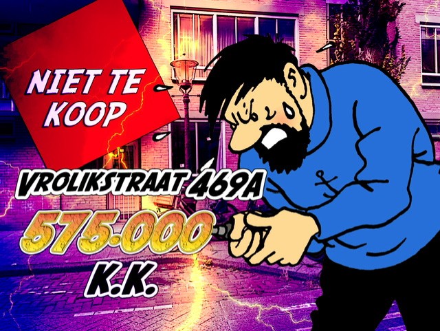 Affiche Niet Te Koop flitsactie 222 - Za 30-8 15.00 uur Vrolijkstraat 469 A Affiche Kimbel Bouwman