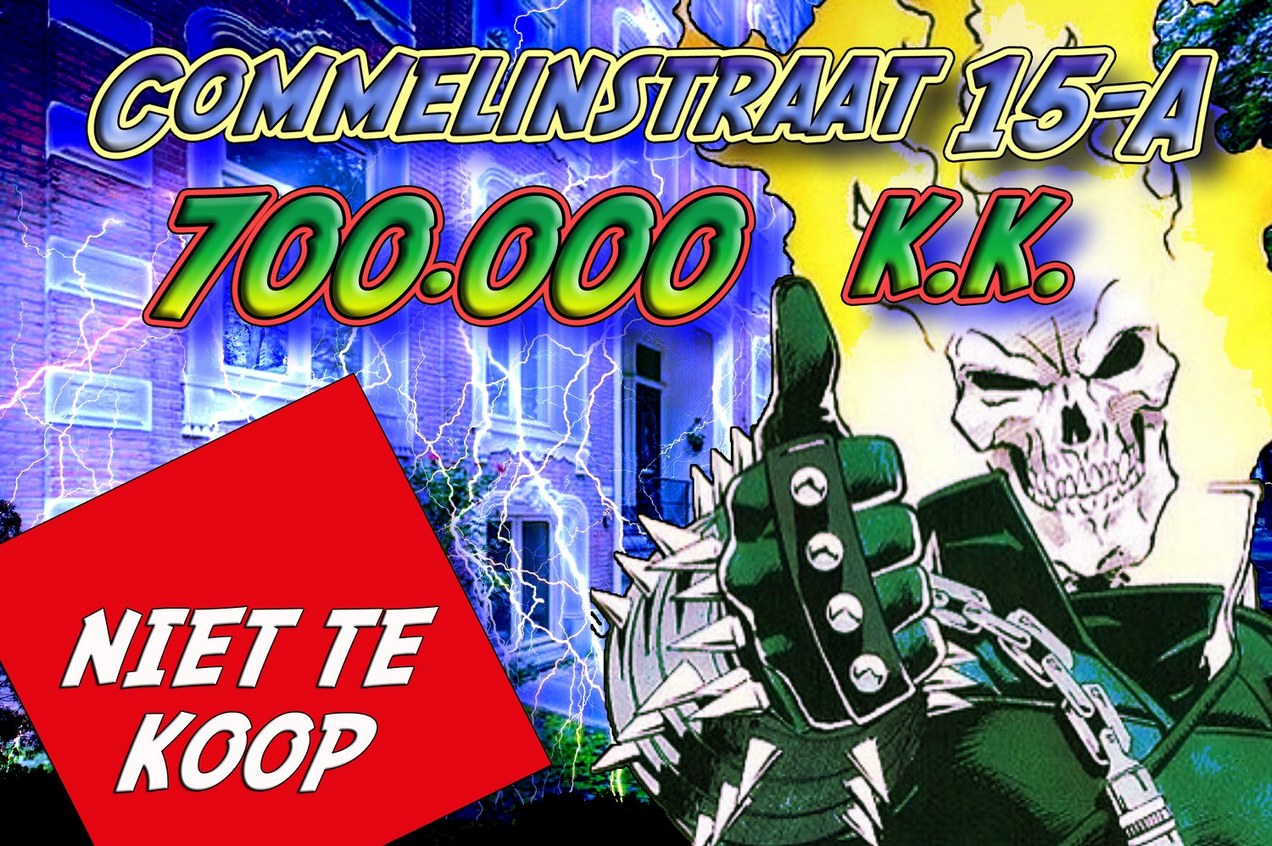 Affiche Niet Te Koop flitsactie 224 ‘Jij roofzuchtige, sadistische, onboetvaardige worm! Ik, Ghost Rider Johnny Blaze heb de meest verachtelijke zielen gezien... zowel sterfelijke als onsterfelijke. Maar geen enkele was zoals die van jou, weerzinwekkend varken. Je zult boeten voor de decennia van lijden en marteling die je onschuldigen hebt aangedaan.’ Affiche Kimbel