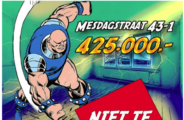 Mike de Mangelaar sloot zich onlangs aan bij Niet Te Koop nadat hij zich eerder, vermomd als zogenaamd potentiële koper, had geprobeerd toegang te verschaffen tot het verkoopproces bij de makelaar. De actievoerders confronteerden vastgoedsjacheraar De Key met hun eisen en maakten duidelijk dat de verkoop van het Mesdagperceel onacceptabel was. De Key probeerde de confrontatie te ontwijken en zich aan de situatie te onttrekken, maar leek daarbij tot de orde te worden geroepen door de voorbijfietsende verantwoordelijk D66-wethouder Wonen. Toen De Key uit beeld verdween, mengde zich plots een andere gegadigde in de situatie, die de actie probeerde te ontregelen en het opnam tegen de dwarsliggers. Ondanks de spanningen wist Mike met NTK stand te houden en bleef de boodschap centraal: sociale huurwoningen zijn er om in te wonen, niet om te verhandelen. Affiche Kimbel Bouwman