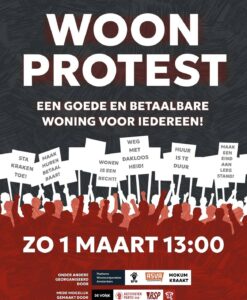 Woonprotest affiche 1 Maart 2026 Een goede en betaalbare woning voor iedereen