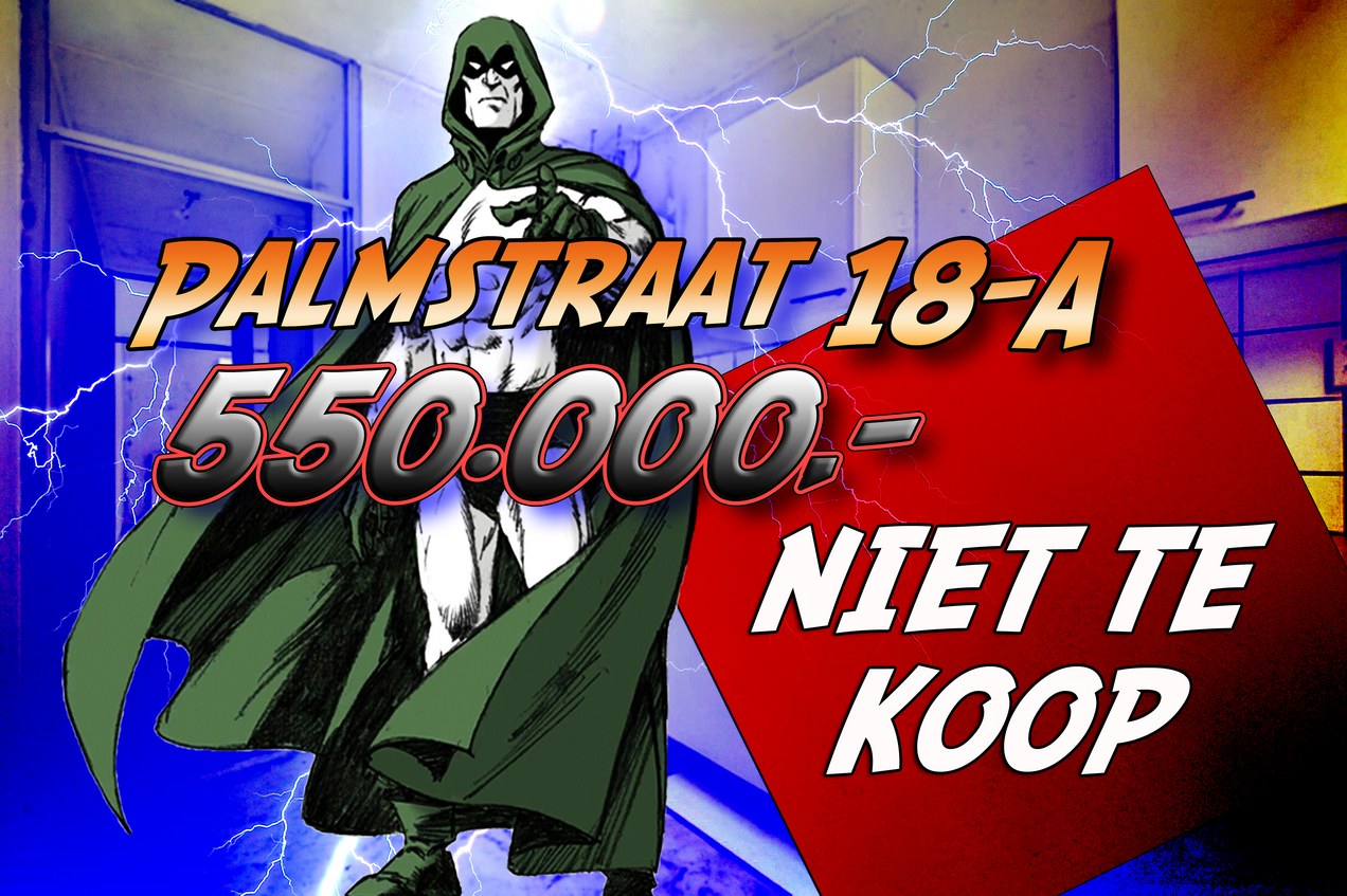 Affiche Niet Te Koop flitsactie 242 - Toen Ymere-huurder Jim Corrigan op weg naar zijn verlovingsfeest door schurken in een ton met cement werd gestopt en het IJ in werd gekieperd, kwam hij even later terug als Aztar, De Wrekende Toorn van de Almachtige. Een van zijn belagers veranderde in een skelet toen die hem aanraakte. Affiche Kimbel Bouwman